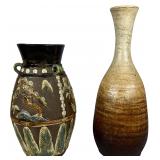 Two Stoneware Vases including One with High Relief Dragon Decoration