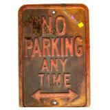 Vintage Embossed No Parking Any Time Road Sign