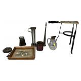A Collection of Antique Hearth Household and Early Electrical Items Including a Barbershop Photograph