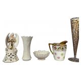 An Assortment of Porcelain and Gilt-Decorated Glass Decorative Objects