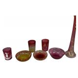 An Assortment of Victorian Ruby and Amberina Art Glass Pieces