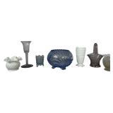 Seven Decorative Glass Items Including Fenton Hobnail and Opalescent Wares