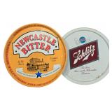 Two Vintage Newcastle Bitter and Schlitz Metal Beer Advertising Trays