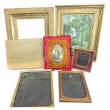 Seven Antique and Vintage Ornate Gilt Gesso and Velvet Picture Frames