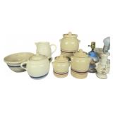 An Assortment of Roseville Stoneware Kitchenware and Decorative Table Lamps