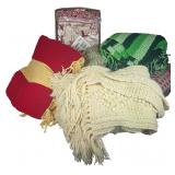 A Collection of Six Handcrafted Crochet Afghans and a Commemorative Woven Coverlet
