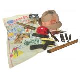 An Assortment of Vintage Estate Collectibles Including Hohner Harmonica Stanley Rule and Doeskin Felt Hat