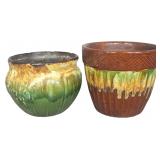 Two American Art Pottery Drip Glaze Planters Including Robinson Ransbottom