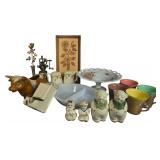 A Collection of Vintage Kitchenalia and Decorative Items Including Glasbake Milk Glass and Japanese Ceramics