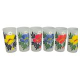 A Set of Six Hazel-Atlas Frosted Glass Floral Tumblers