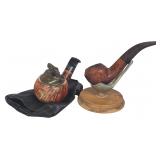 A Collection of Vintage Smoking Accessories Including John Redman Pipe and Dunhill Leather Pouch, pipe lighter
