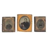 Trio of Sixth-Plate Mid-19th Century Cased Portraits Including W.P. Jackson St. Louis Example