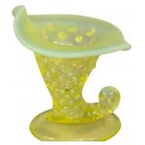 Fenton Topaz Opalescent Hobnail Uranium Glass Cornucopia Vase
