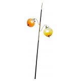 Mid-Century Modern Two-Light Tension Pole Floor Lamp with Amber Crackle Glass Shades