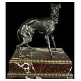 Bronze Sighthound Sculpture on Brecciated Red Marble Base