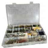 An Assortment of Freshwater Bass Fishing Jigs and Jig Heads in a Plano Tackle Box