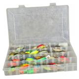 An Assortment of Bomber, Storm, and Pradco Fishing Lures in a Plano Case
