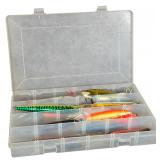 An Assortment of Bagley, Rapala, and Dardevle Fishing Lures in a Plano Tackle Box