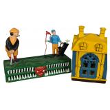 Two Reproduction Mechanical Coin Banks Including Birdie Putt Golf Theme