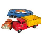 Three Vintage American Pressed Steel and Tinplate Toy Trucks Including Structo and Marx