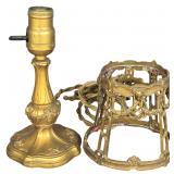 Antique Neo-Classical Gilt Metal Table Lamp with Matching Shade Frame