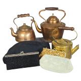 A Collection of Vintage Copper and Brass Tea Kettles and Beaded Evening Clutches including Walborg and Tagus