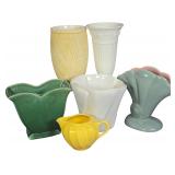 An Assortment of Six Ceramic Vases and a Creamer Including Wedgwood and McCoy