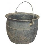 Antique Cast Iron Three-Legged Cauldron with Wire Bail Handle