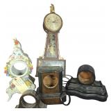 A Collection of Five Clocks and Clock Cases Including a Seth Thomas Banjo Wall Clock