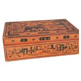 Burmese Cinnabar and Black Yun Lacquer Narrative Elephant Storage Box