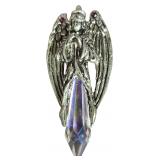 JJ Jonette Jewelry Pewter Angel Brooch Pendant with Aurora Borealis Crystal