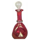 Rainbow Art Glass Iridescent Cranberry Crackle Glass Decanter