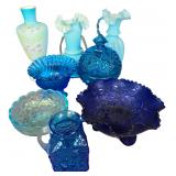 An Assortment of Vintage Blue Glassware Including Imperial and Czechoslovakian Pieces
