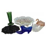 A Lot of Six Pieces of Vintage American Decorative Glass Featuring Northwood, Imperial, and Westmoreland