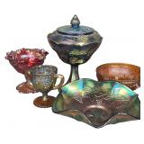 A Collection of American Iridescent Carnival Glass Tableware Including Indiana Glass Harvest Grape
