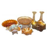 Seven Piece Collection of American Carnival Glass Including Northwood, Fenton, and Imperial Glass Patterns