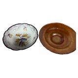 Two Decorative Bowls Comprising a German Art Deco Porcelain Bowl and a Marigold Carnival Glass Dish