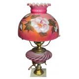 Victorian Style Gone With the Wind Electric Parlor Lamp with Hand Painted Satin Glass Shade