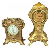 Two American Art Nouveau Gilt Metal Mantel Clocks by Benedict and Jennings Brothers