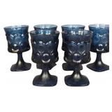 Set of Six Noritake Spotlight Blue Glass Wine Goblets