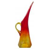 Kanawha Amberina Crackle Glass Cornucopia Spout Pitcher