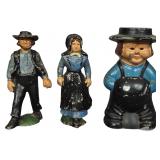 A Trio of Vintage Painted Cast Iron Amish Family Figurines