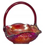 Indiana Glass Heirloom Ruby Red Iridescent Carnival Glass Basket