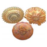 A Trio of Fenton Marigold Carnival Glass Bowls