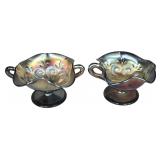 A Pair of Dugan Question Marks Amethyst Carnival Glass Footed Bon-Bons