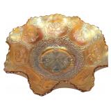 Fenton Marigold Carnival Glass Dragon and Lotus Ruffled Bowl