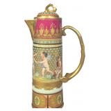 Ambrosius Lamm Dresden Chocolate pot Hand Painted Porcelain Lidded Pitcher with Jeweled Enamel
