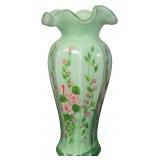 Fenton Sierra Mist Cased Art Glass Vase with Hand Painted Roses