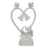 Hand Blown Lampworked Clear Glass Wedding Cake Topper with Doves and Spun Glass Bells