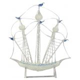 Large Spun and Lampworked Glass Sailing Ship Sculpture with Cobalt Blue Accents